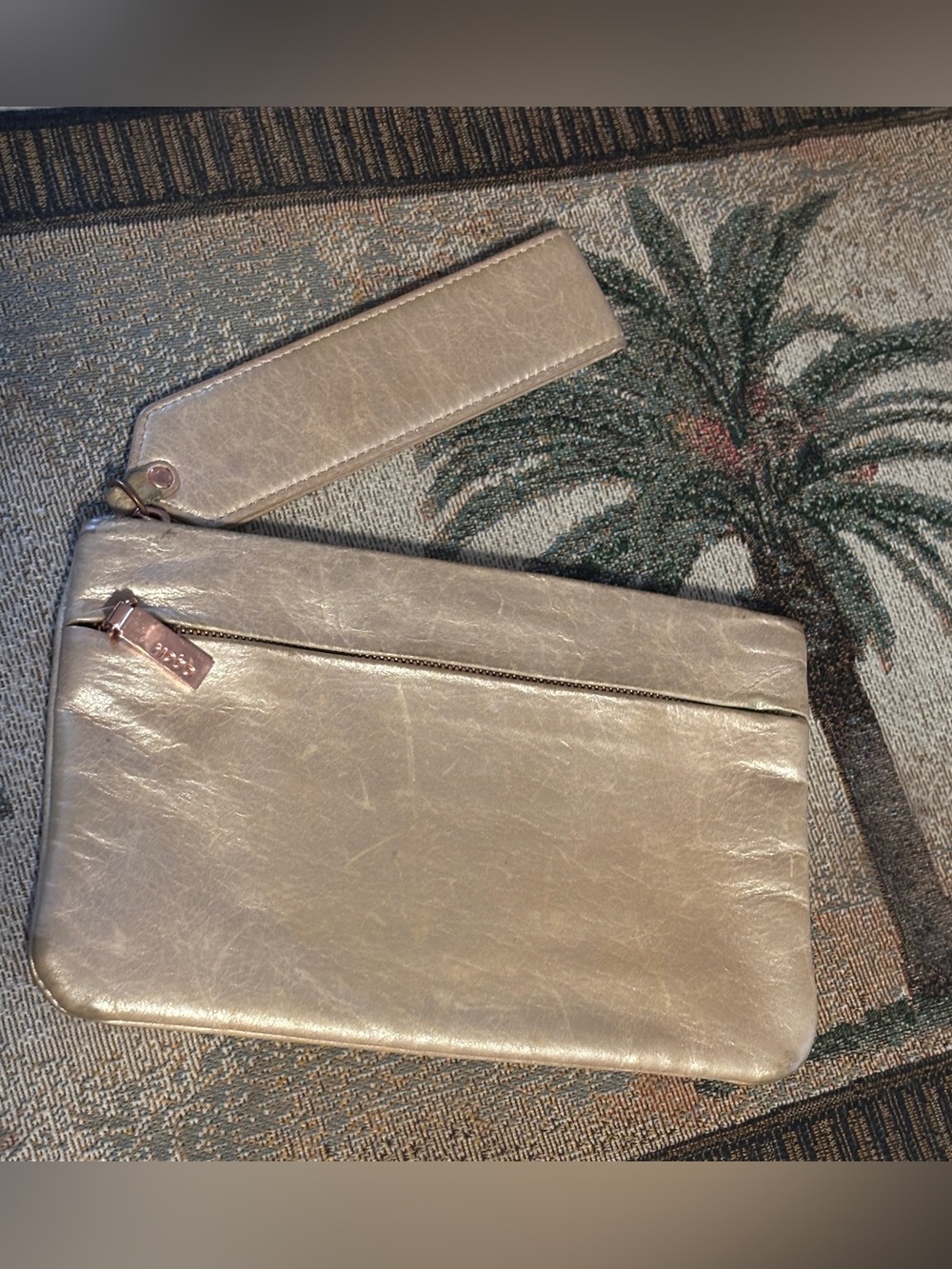 HOBO Metallic Gold Wristlet Clutch Large Strap - 7.75” x 5”